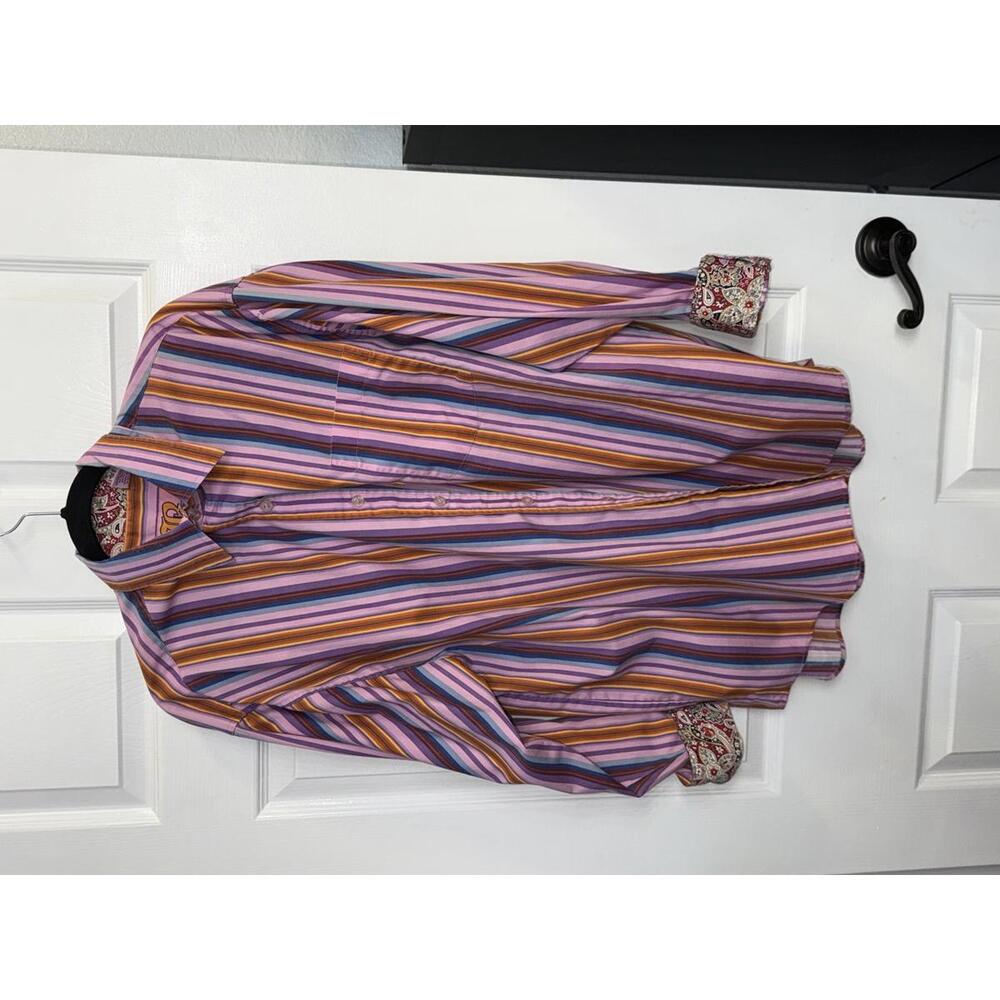 Brooklyn Xpress Long Sleeve Pink and Purple Striped Shirt L